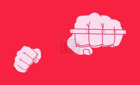 Illustration for Clenched striking man fists holding brass-knuckle. Chalk. Vector illustration - Royalty Free Image