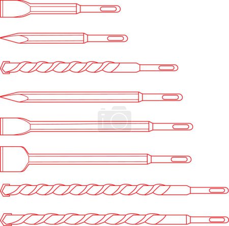Illustration for Hammer drill bits contour. Vector illustration - Royalty Free Image