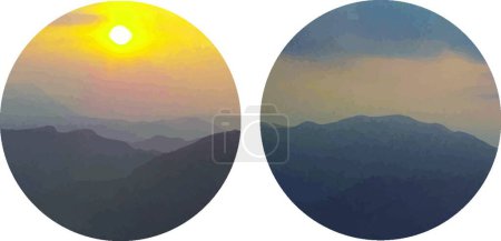 Ilustración de Montañas redondas amanecer acuarelas pintura - Imagen libre de derechos