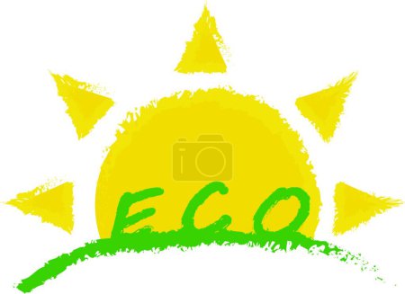 Illustration for Eco product label. Sunrise in green valley icon for web, vector illustration - Royalty Free Image