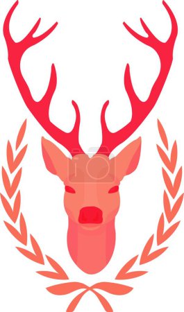 Ilustración de Cabeza de ciervo en corona de laurel. Icono de color para web, ilustración vectorial - Imagen libre de derechos