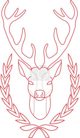 Ilustración de Cabeza de ciervo en corona de laurel. Icono de contorno para web, ilustración vectorial - Imagen libre de derechos