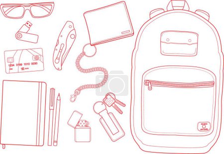 Illustration for Every day carry items. Contour icon for web, vector illustration - Royalty Free Image