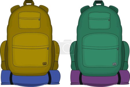 Illustration for "Travel backpacks. Mustard and aqua blue colors - Royalty Free Image