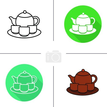 Téléchargez les illustrations : Ensemble de thé icône, illustration vectorielle - en licence libre de droit