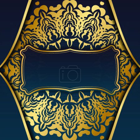 Téléchargez les illustrations : "Bannière dégradée bleue avec motif or de luxe pour la conception sous votre logo ou texte" - en licence libre de droit