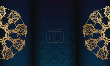 Téléchargez les illustrations : Bannière dégradée bleue avec motif en or indien et place sous votre logo - en licence libre de droit