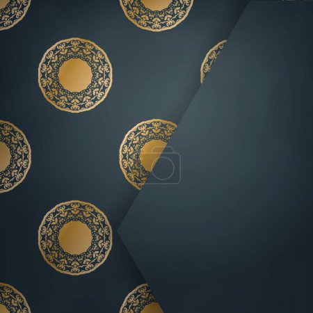 Ilustración de Plantilla de postal en color negro con patrón de oro griego para su diseño. - Imagen libre de derechos