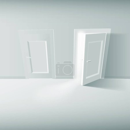 Ilustración de Puerta cerrada y abierta con marco - Imagen libre de derechos