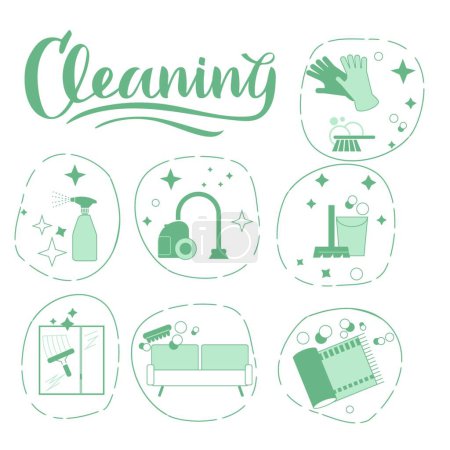 Ilustración de Atributos de servicio de limpieza, ilustración vectorial de colores - Imagen libre de derechos