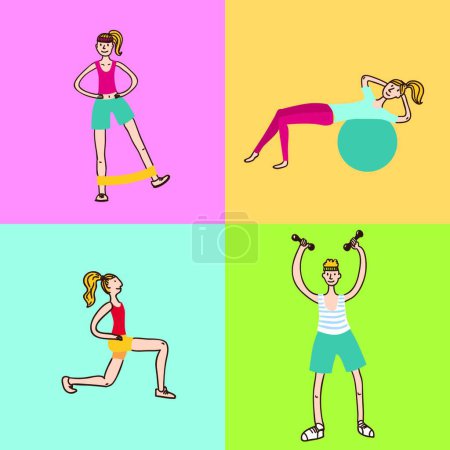 Illustration for People doing fitness exercise - Royalty Free Image