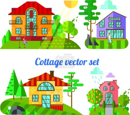 Téléchargez les illustrations : Maisons plates, illustration vectorielle colorée - en licence libre de droit
