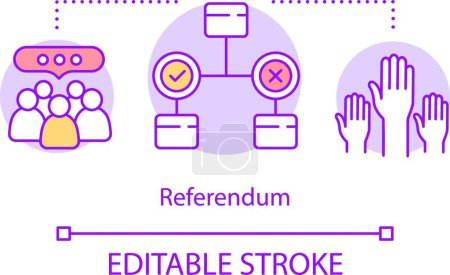 Téléchargez les illustrations : "Elections concept icon. Referendum idea thin line illustration. Electorate voting on new law, government decision. Nation wide social poll. Vector isolated outline drawing. Editable stroke" - en licence libre de droit