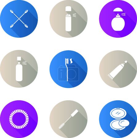 Ilustración de Cosmetics accessories flat design long shadow glyph icons set - Imagen libre de derechos