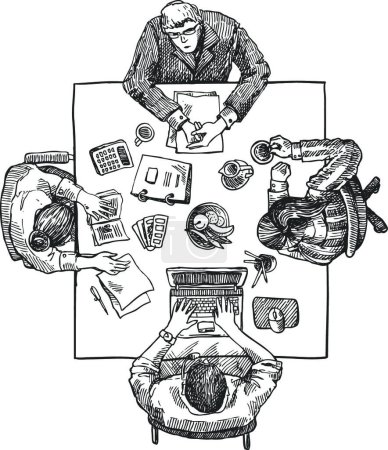 Ilustración de Ilustración vectorial de un boceto de un pueblo en una oficina - Imagen libre de derechos