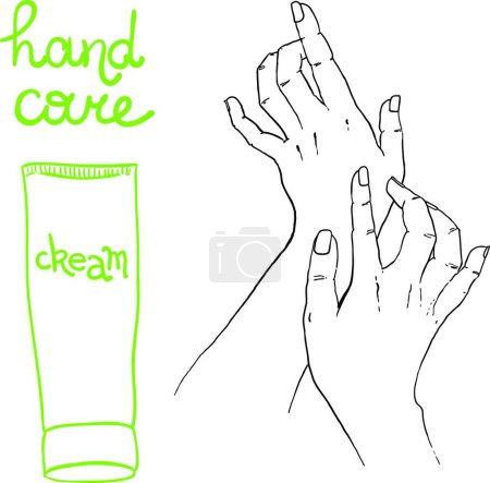 Ilustración de Ilustración vectorial de las manos de una mujer dibujada a mano con una crema - Imagen libre de derechos