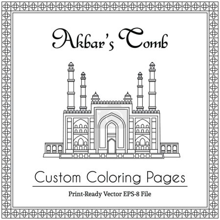 Téléchargez les illustrations : Porte principale du livre à colorier sur la tombe d'Akbar - en licence libre de droit