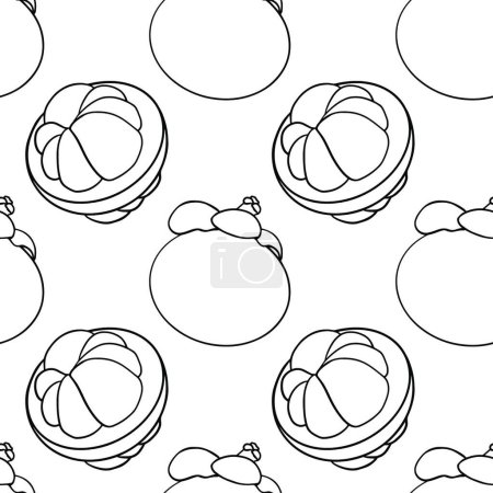 Illustration for "Mangosteen tropical fruit seamless pattern. Fresh organic food. Vector illustration with sketch." - Royalty Free Image