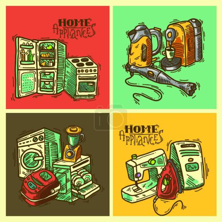 Illustration for Hand-drawn vector illustrations of different types of household appliances - Royalty Free Image
