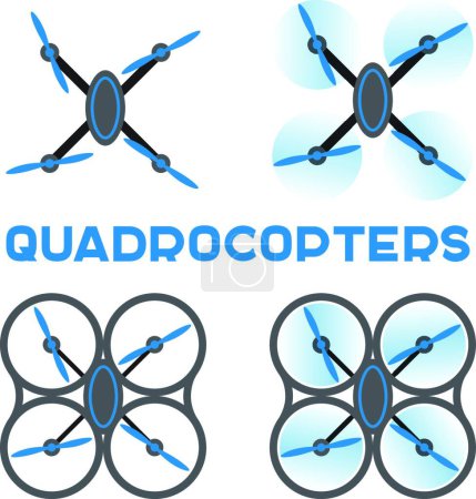 Téléchargez les illustrations : "Illustration vectorielle des icônes quadrocopters plats - en licence libre de droit