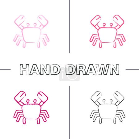 Téléchargez les illustrations : "Ensemble d'icônes dessinées à la main en crabe" - en licence libre de droit
