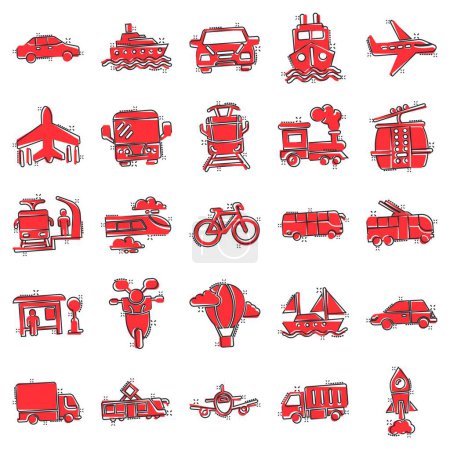 Photo for Transport icon set in comic style. Car vector cartoon collection illustration on white isolated background. Shipping transportation splash effect business concept. - Royalty Free Image