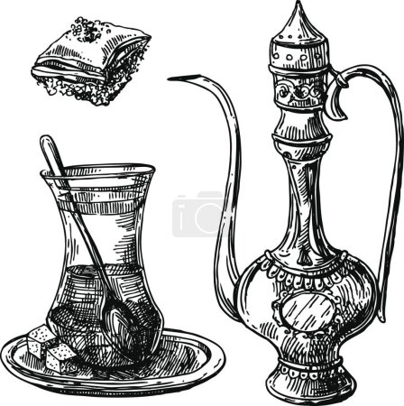 Téléchargez les illustrations : Illustration vectorielle du thé oriental - en licence libre de droit