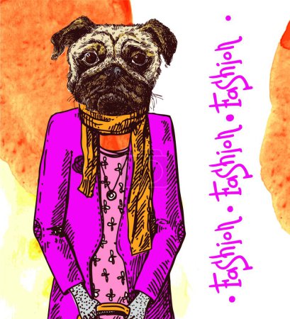 Ilustración de Lindo personaje de perro, ilustración de vector colorido - Imagen libre de derechos