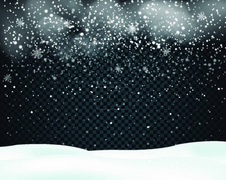 Téléchargez les illustrations : Fond d'hiver avec chutes de neige avec flocons de neige - en licence libre de droit