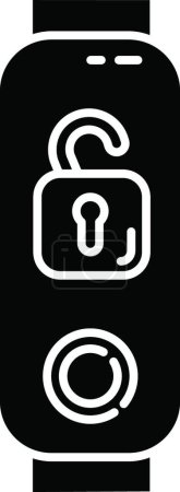 Photo for "Fitness tracker with open padlock glyph icon. Wearable wellness device with remote unlocking function, security control option. Silhouette symbol. Negative space. Vector isolated illustration" - Royalty Free Image