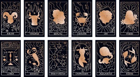 Illustration for Collection of vintage cards of Zodiac signs - Royalty Free Image