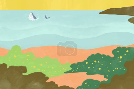 Illustration for Beautiful landscape with whale in water - Royalty Free Image