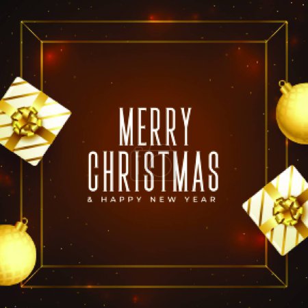 Téléchargez les illustrations : Salutations de Noël réalistes avec boîtes-cadeaux et boules - en licence libre de droit