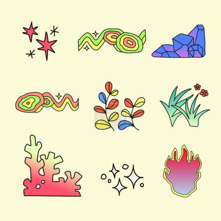 Ilustración de Funky doodle collage elementos, diseño colorido conjunto vector - Imagen libre de derechos