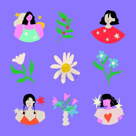 Téléchargez les illustrations : Illustration vectorielle des femmes et des fleurs - en licence libre de droit
