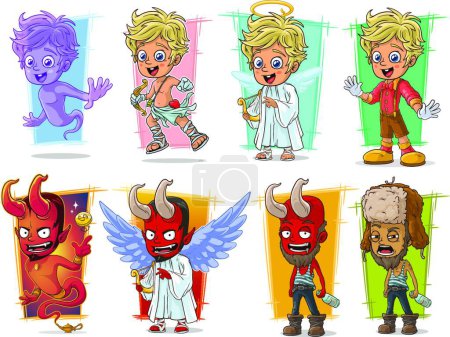 Téléchargez les illustrations : Dessin animé petit jeu de caractères Cupidon et démon rouge - en licence libre de droit