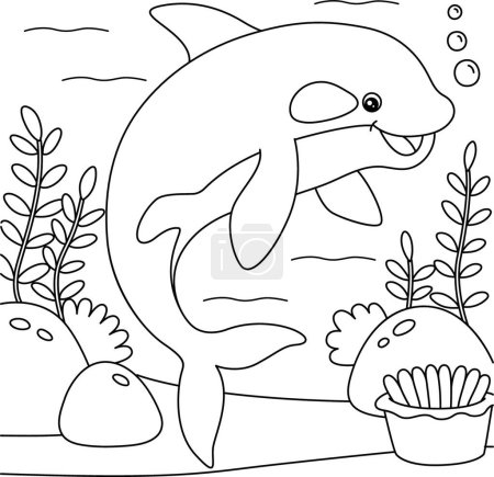 Ilustración de Página para colorear de ballena asesina para niños - Imagen libre de derechos