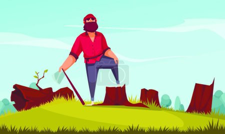 Téléchargez les illustrations : "Lumberjack Arrière-plan Dessin animé "illustration vectorielle - en licence libre de droit