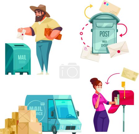 Illustration for Post Office Cartoon Compositions - Royalty Free Image