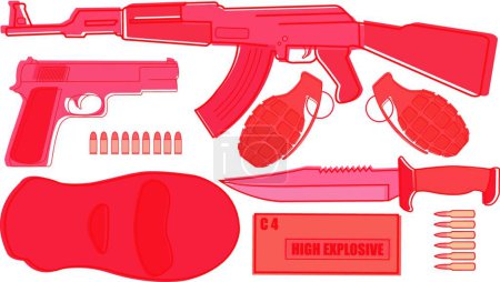 Téléchargez les illustrations : "Pack d'armes militaires "illustration vectorielle - en licence libre de droit
