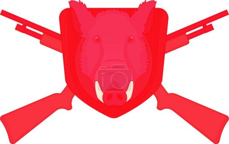 Téléchargez les illustrations : Hunting logo boar head with shotguns - en licence libre de droit
