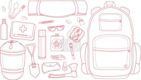 Illustration for Camping items set. Contour, simple vector illustration - Royalty Free Image