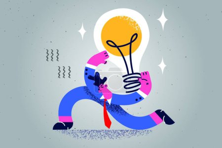 Téléchargez les illustrations : "Homme d'affaires avec ampoule générer idée créative" - en licence libre de droit