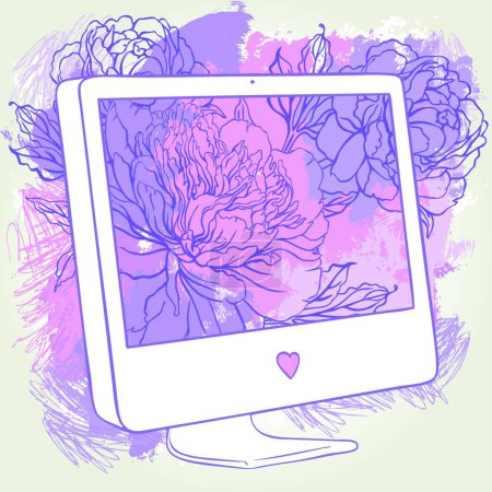 Illustration for Hand-Drawn Computer Display. Sketchy Doodles with Flower Design. - Royalty Free Image