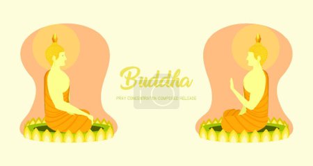 Illustration for Monk phra buddha left right side view sitting on lotus base for pray concentration composed release. pastel color background. vector illustration eps10 - Royalty Free Image
