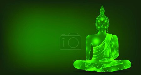 Illustration for Luxury green emerald crystal monk phra buddha sitting meditation for pray concentration composed release. colorful background. vector illustration eps10 - Royalty Free Image