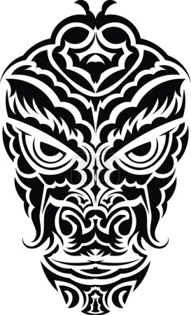 Ilustración de Máscara en el estilo de las tribus antiguas. Patrones de tatuaje. Aislado. Ilustración vectorial. - Imagen libre de derechos