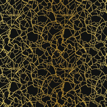 Illustration for "kintsugi art seamless pattern with gold thin lines and abstract shards on dark luxury background" - Royalty Free Image