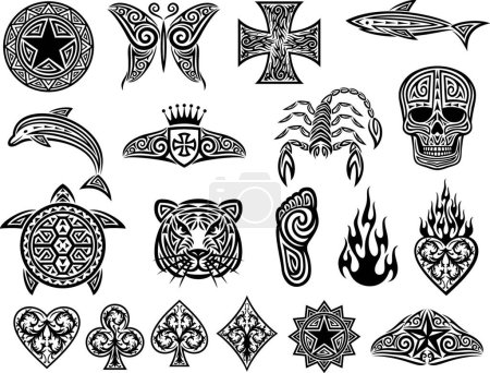 Illustration for Tribal mask. Monochrome ethnic patterns. Black tribal tattoo. Isolated on white background. Hand drawn vector illustration. - Royalty Free Image