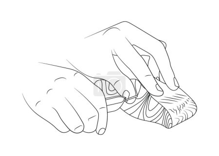 Illustration for "Remove pin bones from salmon sketch illustration." - Royalty Free Image